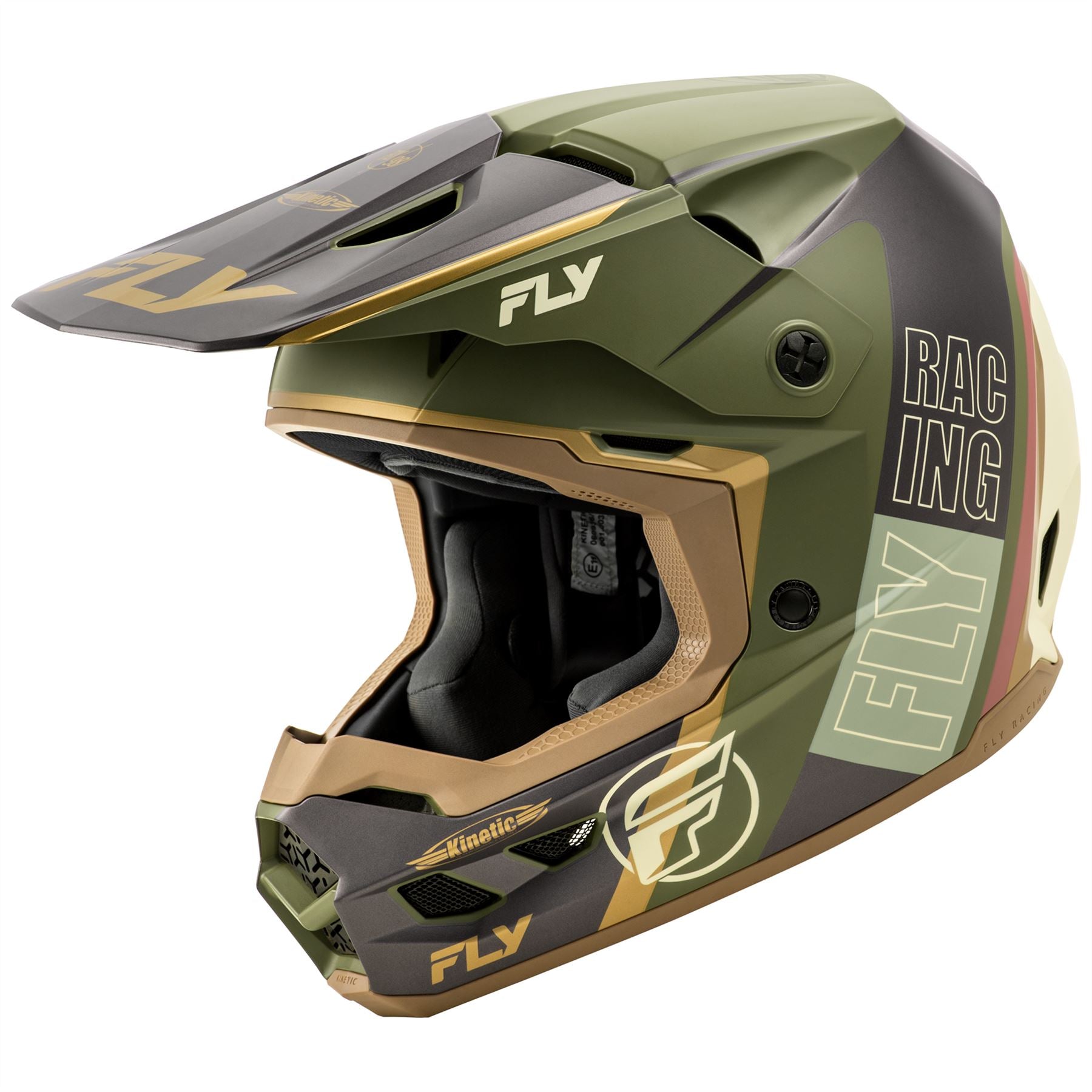 Fly Racing 2025 Kinetic Rally Motocross Helmet Matt Moss Grey Khaki Off-White